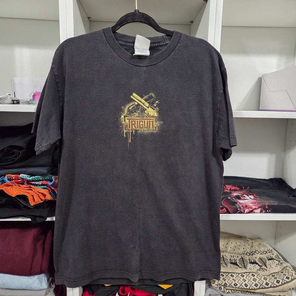 Vintage Trigun Vash the Stampede Wanted Poster T-Shirt AAA Black Large Anime Tee